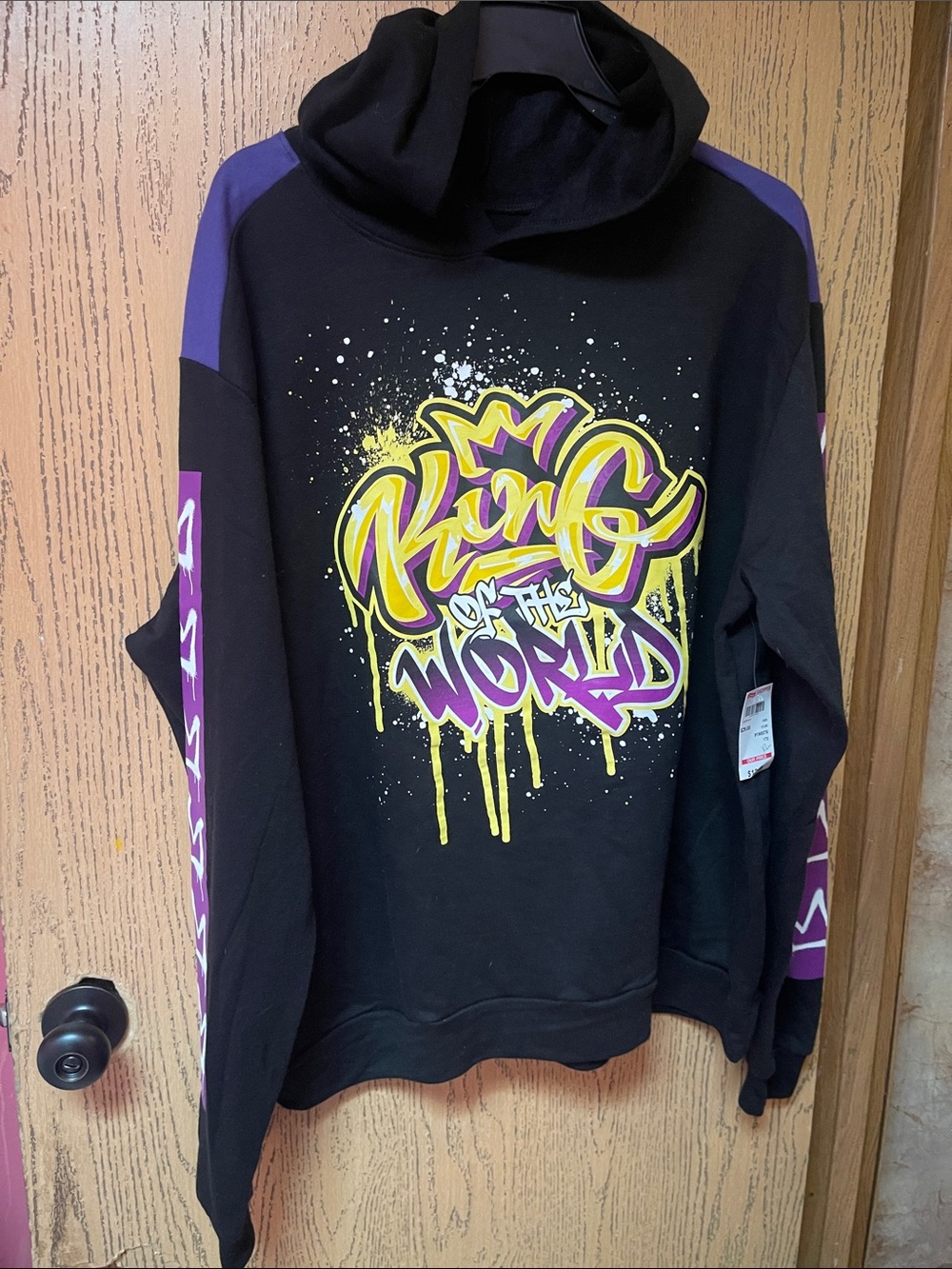 Men's Black Crewneck Sweatshirt with Yellow & Purple Graphic